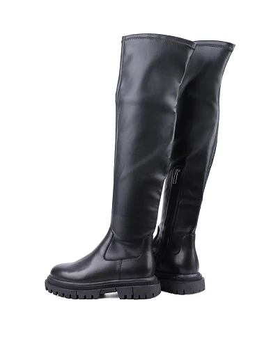 Жіночі ботфорти Attizzare шкіряні чорні з підкладкою з натурального хутра (JR1136-8) - фото 4 - Miraton