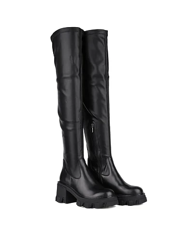 Жіночі ботфорти MIRATON шкіряні чорні з підкладкою з натурального хутра (JR896-2) - фото 3 - Miraton