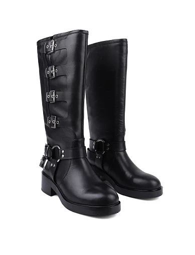 Женские сапоги MIRATON кожаные черные с подкладкой из байки - фото 4 - Miraton