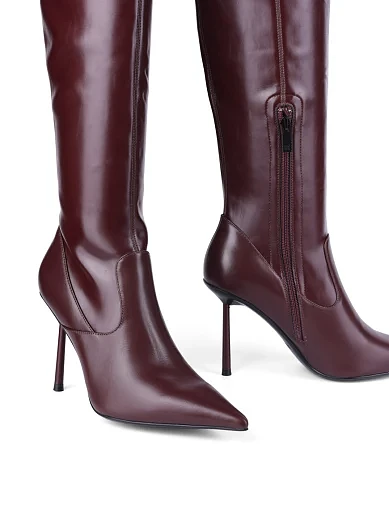 Жіночі ботфорти MIRATON шкіряні бордові з підкладкою з байки (697226R-501) - фото 4 - Miraton