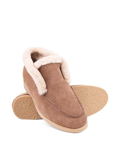 Жіночі черевики Attizzare велюрові бежеві з підкладкою з натурального хутра (Y095-6) - фото 2 - Miraton