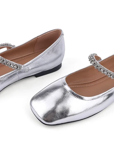 Жіночі балетки MIRATON шкіряні срібного кольору (Y103-1) - фото 5 - Miraton