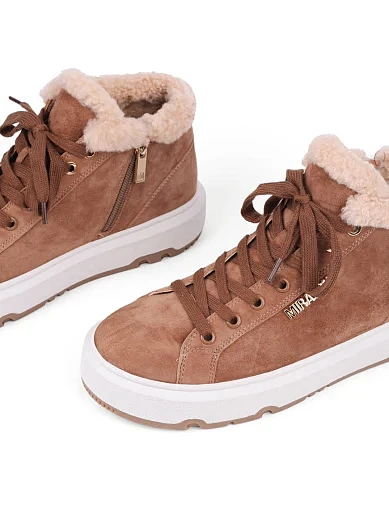 Жіночі черевики MIRATON велюрові коричневі з підкладкою з натурального хутра (705H-24-206) - фото 5 - Miraton