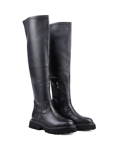 Жіночі ботфорти Attizzare шкіряні чорні з підкладкою з натурального хутра (2451A-2236-1) - фото 3 - Miraton