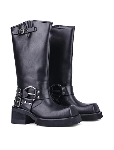 Жіночі чоботи JEFFREY CAMPBELL шкіряні чорні з підкладкою зі штучного хутра (FRAUDULENT(C529D-I502A-001)) - фото 2 - Miraton