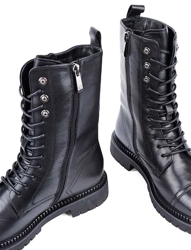 Жіночі черевики Attizzare шкіряні чорні з підкладкою з натурального хутра (AT0146M-360-777 ОЗ-24-25) - фото 2 - Miraton