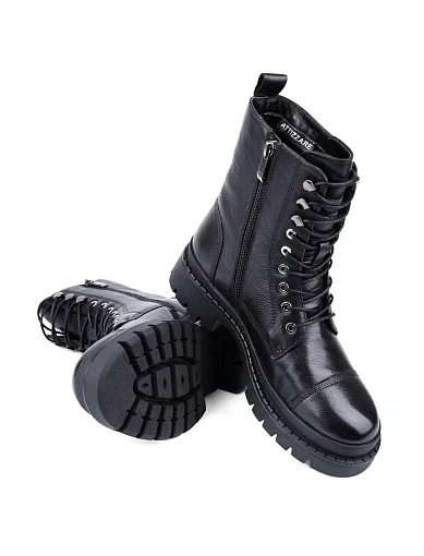 Жіночі черевики Attizzare шкіряні чорні з підкладкою з натурального хутра (AT0321M-17-777 ОЗ-24-25) - фото 2 - Miraton