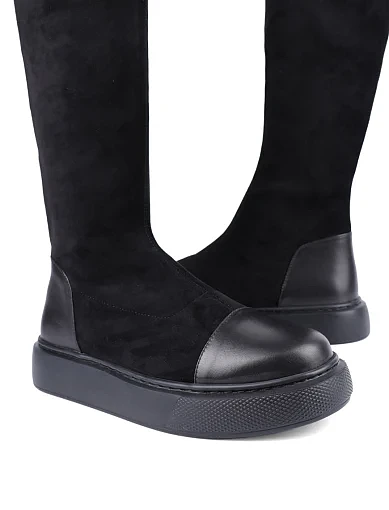 Жіночі ботфорти Attizzare велюрові чорні з підкладкою з натуральної шкіри (AH2492H-3-1) - фото 2 - Miraton