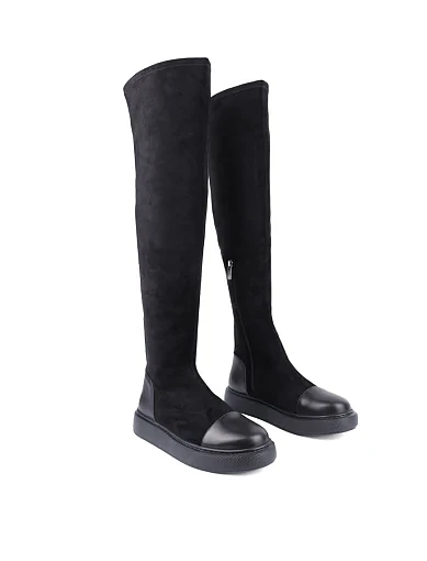 Жіночі ботфорти Attizzare велюрові чорні з підкладкою з натуральної шкіри (AH2492H-3-1) - фото 3 - Miraton