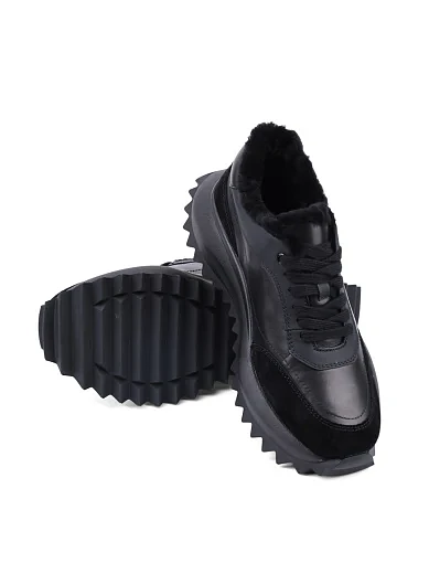 Жіночі кросівки Attizzare шкіряні чорні з підкладкою з натурального хутра (H2477B-6-1M) - фото 2 - Miraton