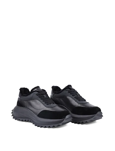 Жіночі кросівки Attizzare шкіряні чорні з підкладкою з натурального хутра (H2477B-6-1M) - фото 3 - Miraton