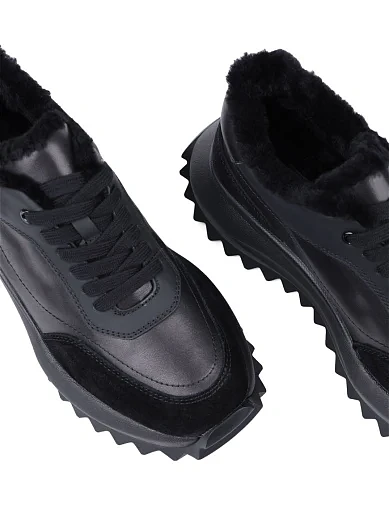 Жіночі кросівки Attizzare шкіряні чорні з підкладкою з натурального хутра (H2477B-6-1M) - фото 5 - Miraton