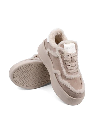 Жіночі кеди Attizzare велюрові рисового кольору з підкладкою з натурального хутра (H2507B-6-3M ОЗ-24-25) - фото 2 - Miraton