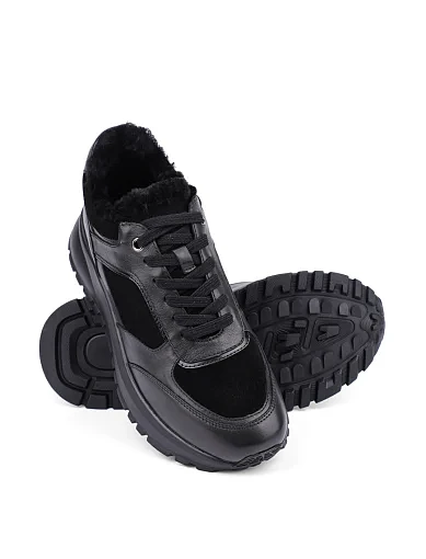 Женские кроссовки Attizzare кожаные черные с подкладкой из натурального меха - фото 2 - Miraton