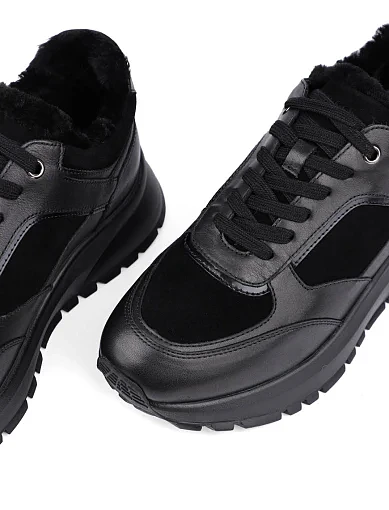 Женские кроссовки Attizzare кожаные черные с подкладкой из натурального меха - фото 5 - Miraton