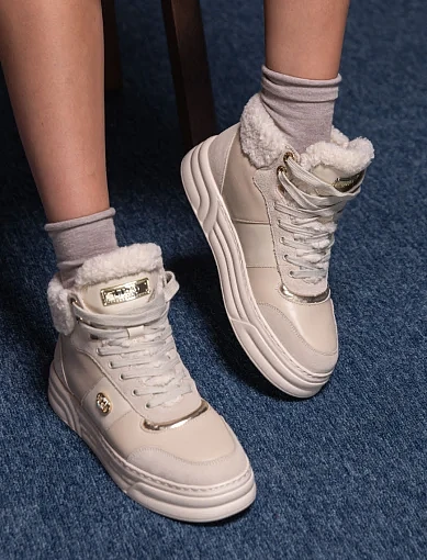 Жіночі черевики LIU JO шкіряні молочного кольору з підкладкою зі штучного хутра (BF4033 PX530 S1185) - фото 2 - Miraton