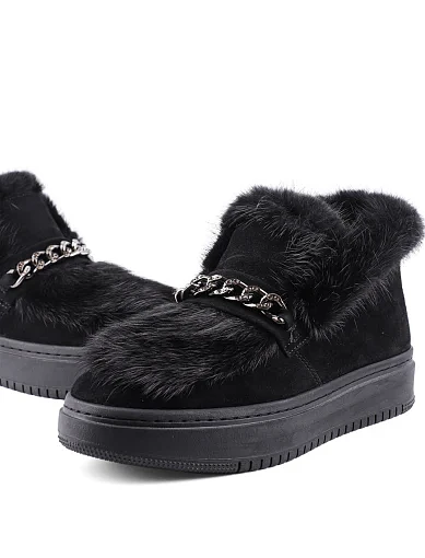 Жіночі черевики лофери Attizzare велюрові чорні з підкладкою з натурального хутра (2302-816) - фото 2 - Miraton