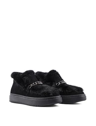 Жіночі черевики лофери Attizzare велюрові чорні з підкладкою з натурального хутра (2302-816) - фото 3 - Miraton