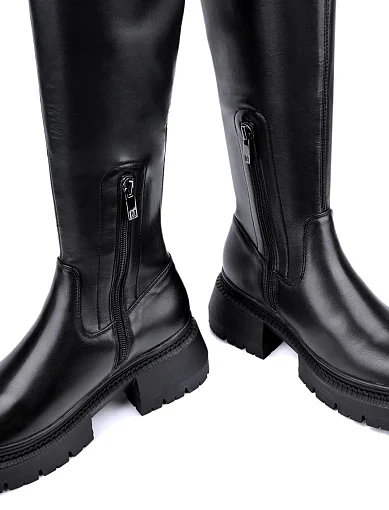 Жіночі ботфорти MIRATON шкіряні чорні з підкладкою з натурального хутра (2391-2205) - фото 5 - Miraton