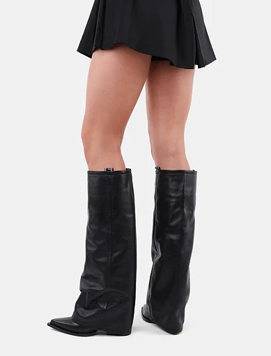 Женские ботфорты Strategia кожаные черные - фото 2 - Miraton