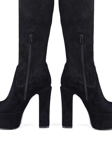 Женские ботфорты MIRATON велюровые черные с подкладкой из натуральной кожи - фото 2 - Miraton