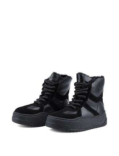 Жіночі черевики Attizzare шкіряні чорні з підкладкою з натурального хутра (X2320-01-6) - фото 3 - Miraton