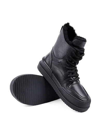 Жіночі черевики Attizzare шкіряні чорні з підкладкою з натурального хутра (X23451-01-6) - фото 2 - Miraton