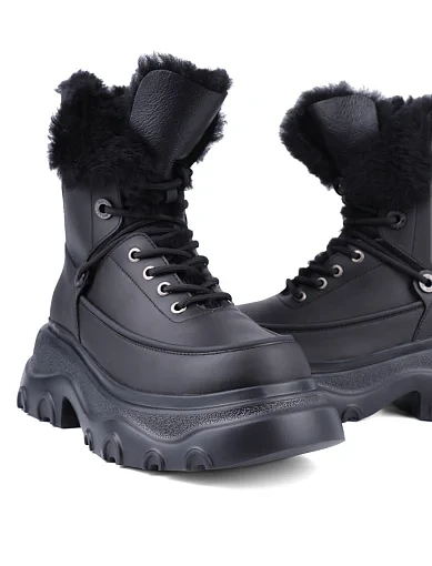 Жіночі черевики MIRATON шкіряні чорні з підкладкою з натурального хутра (P3308-7-6M) - фото 2 - Miraton