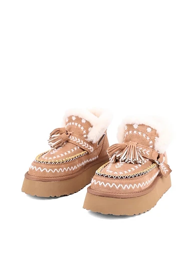 Жіночі уггі MIRATON велюрові бежеві з підкладкою з натурального хутра (DFH-14) - фото 3 - Miraton