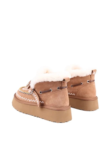 Жіночі уггі MIRATON велюрові бежеві з підкладкою з натурального хутра (DFH-14) - фото 4 - Miraton