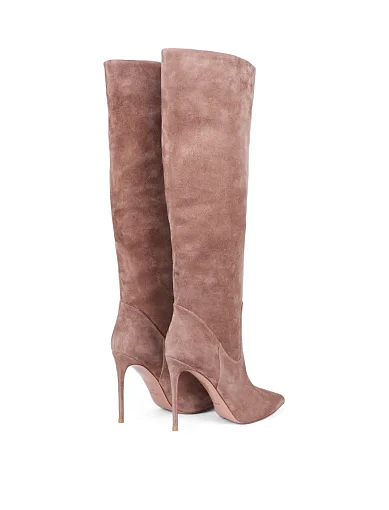 Женские сапоги Mia May велюровые бежевые с подкладкой из байки - фото 4 - Miraton