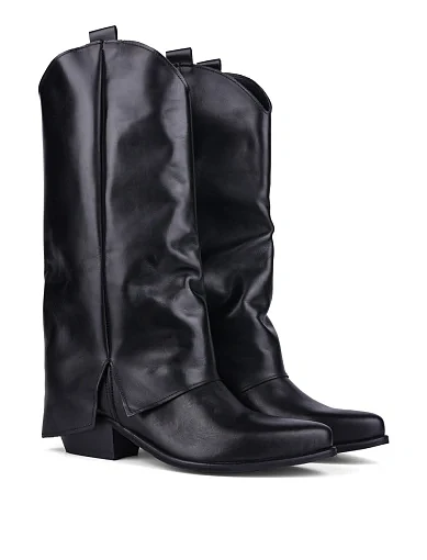 Жіночі чоботи козаки MIRATON шкіряні чорні (25037) - фото 4 - Miraton
