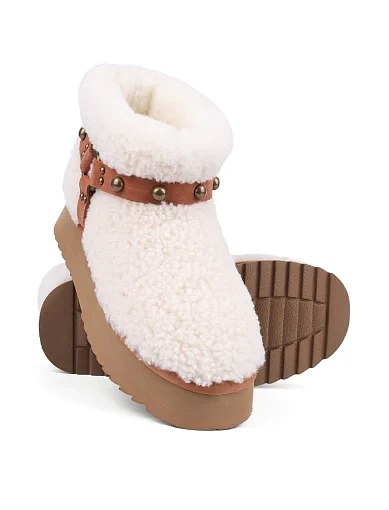 Жіночі уггі MIRATON шкіряні білі з підкладкою з натурального хутра (1155011) - фото 3 - Miraton