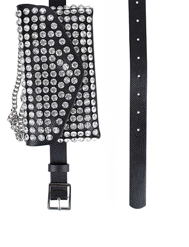 Жіночий ремінь з камінням чорний - фото 2 - Miraton