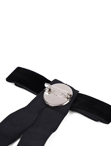 Брошка бант тканинна чорна з камінням і намистинами - фото 3 - Miraton