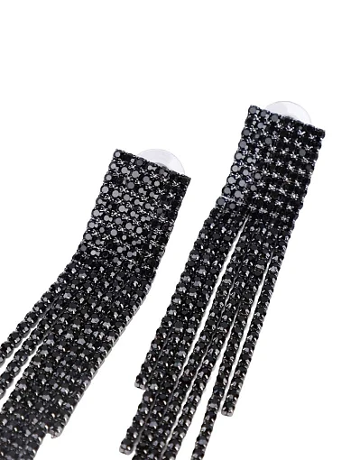 Серьги подвески черные с кристалами - фото 2 - Miraton