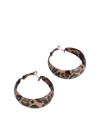 Серьги круглые коричневые с леопардовым принтом - фото 2 - Miraton