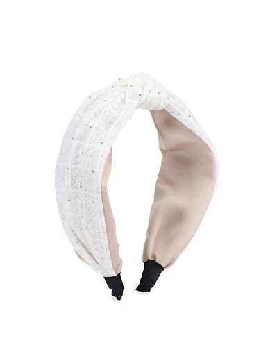 Широкий обуч тканинний молочний в стразах з імітацією пов'язки - фото 2 - Miraton