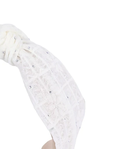 Широкий обуч тканинний молочний в стразах з імітацією пов'язки - фото 3 - Miraton