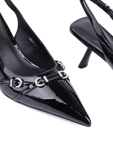 Жіночі туфлі слінгбеки MIRATON лакові чорні - фото 5 - Miraton