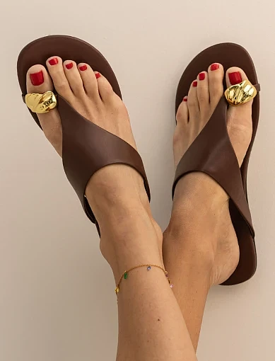 Жіночі шльопанці MIRATON шкіряні коричневі - фото 2 - Miraton