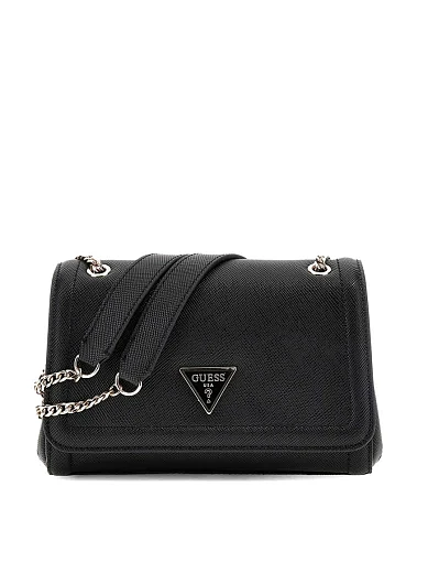 Жіноча сумка крос-боді Guess з екошкіри чорна з ланцюжком фото 1