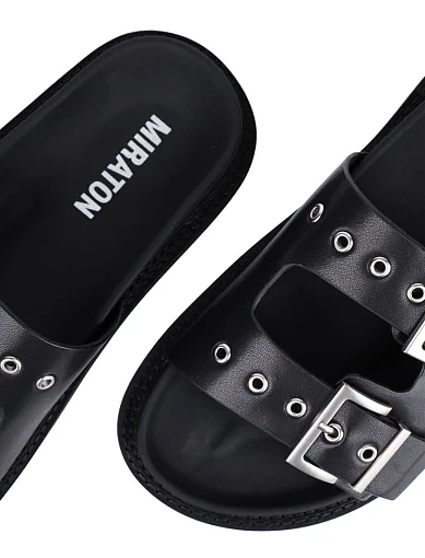 Жіночі шльопанці MIRATON шкіряні чорні - фото 5 - Miraton