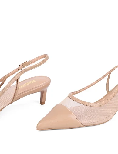 Жіночі туфлі слінгбеки MIRATON шкіряні бежеві - фото 2 - Miraton