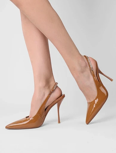Жіночі туфлі слінгбеки MiaMay лакові бежеві - фото 2 - Miraton