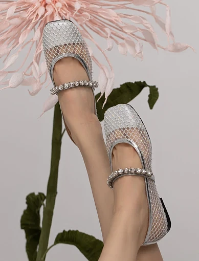 Жіночі балетки MIRATON шкіряні срібряного кольору - фото 2 - Miraton