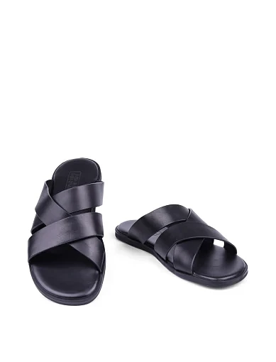 Мужские шлепанцы Miguel Miratez кожаные черные - фото 2 - Miraton