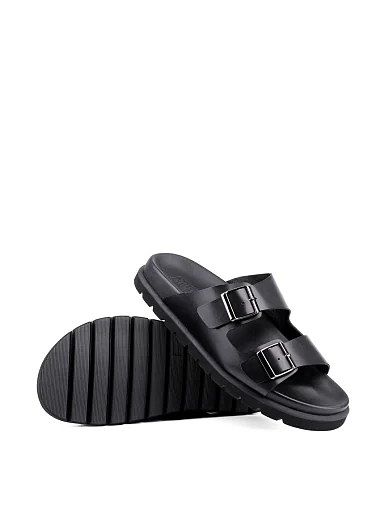 Чоловічі шльопанці Miguel Miratez шкіряні чорні (23704-1 SS25) - фото 3 - Miraton