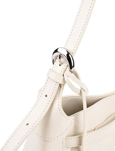 Женская сумка MIRATON кожаная молочного цвета с декоративным ремнем - фото 5 - Miraton