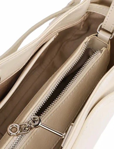 Женская сумка MIRATON кожаная молочного цвета с декоративным ремнем - фото 6 - Miraton